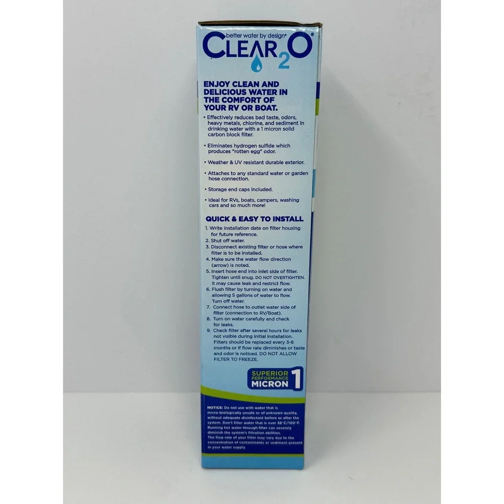 NEW! Clear2O CRV2006 RV and Marine Inline Water Filter X9